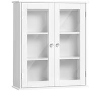 kleankin Armoire Murale de Salle de Bain 55 x 20 x 65 cm Blanc | Meuble WC Suspendu, 2 Portes en Verre Trempé, Étagère Ajustable, Meuble de Rangement Suspendu