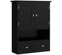 kleankin Armoire Murale de Salle de Bain, Armoire de Toilette, avec Portes Doubles, étagère Ouverte, 2 tiroirs pour Ranger, 50,8l x 17,8P x 66H cm, Noir