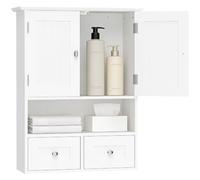 kleankin Armoire Murale de Salle de Bain, Armoire de Toilette, avec Portes Doubles, étagère Ouverte, 2 tiroirs pour Ranger, 50,8l x 17,8P x 66H cm, Blanc