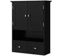 kleankin Armoire murale de salle de bain, armoire de toilette, avec portes, étagère, 2 tiroirs, 50,8l x 17,8P x 66H cm, noir