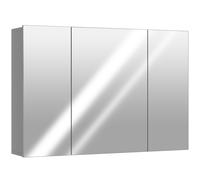 kleankin Armoire murale de salle de bain avec 3 portes miroir et étagères réglables en MDF Gris dim. 90L x 15l x 60H cm