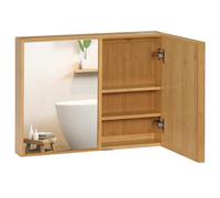 kleankin Miroir-placard salle de bain 2 portes, 2 étagères – bambou verni