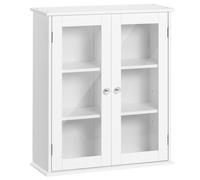 kleankin Armoire murale de salle de bain, meuble haut salle de bains avec 2 portes en verre, étagère réglable, 55x20x65cm, blanc