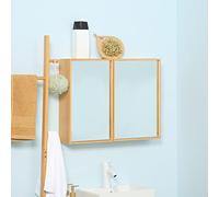 kleankin Miroir-placard salle de bain 2 portes, 2 étagères – bambou verni