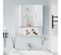 kleankin Armoire murale miroir de salle de bain – 2 portes, étagères – MDF blanc