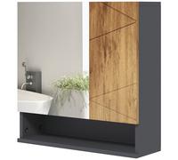 kleankin Armoire murale miroir de salle de bain placard de rangement 2 portes 55 x 17 x 55 cm naturel gris foncé