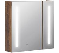 kleankin Armoire murale miroir lumineux LED salle de bain 2 portes avec 3 niveaux 70 x 15 x 65 cm aspect bois