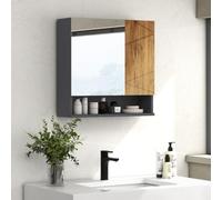 kleankin Armoire murale miroir de salle de bain 2 portes 2 étagères 55x17x55 cm gris foncé
