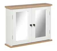 HomCom Armoire murale de salle de bain – 2 portes miroir, étagère réglable, MDF, 56×14×46 cm Blanc