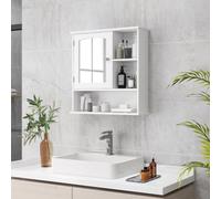 kleankin Armoire Murale Salle de Bain Armoire à Glace Placard de Rangement Toilettes 1 Porte Niche + étagères latérales MDF Blanc