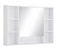 kleankin Armoire Murale Salle de Bain avec Miroir 100 x 15 x 70 cm Blanc | Meuble Salle de Bain, Armoire de Toilette, 7 Étagères Ouvertes et Placard, Porte Ouverture et Fermeture Lentes
