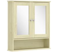 kleankin Armoire murale salle de bain avec miroir, 56 x 13 x 58 cm, meuble salle de bain avec Portes Miroir Doubles Bois Naturel