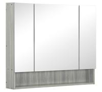kleankin Armoire murale salle de bain avec miroir, armoire de toilette 3 portes miroir, étagères réglables, 90x15x75cm, gris