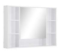 kleankin Armoire murale salle de bain avec miroir, meuble salle de bain, 7 étagères ouvertes et placard,100 x 15 x 70 cm, blanc