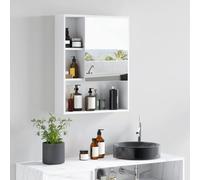 kleankin Armoire Murale Salle de Bain avec Porte Miroir, 60 x 15 x 76 cm, Meuble Salle de Bain, Armoire de Toilette, 5 Compartiments et étagère réglable, Blanc