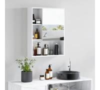 kleankin Armoire Murale Salle de Bain Porte Miroir 60 x 15 x 76 cm Blanc | Meuble Salle de Bain, Armoire de Toilette, 5 Compartiments, Étagère Réglable