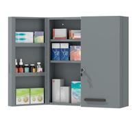 kleankin Armoire Pharma Verrouillable 2 Portes 55x18x60cm Gris Anthracite | 6 Étagères, Armoire de premiers secours, pour Cuisine, Couloir, Salon, Acier
