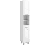 kleankin Armoire Salle de Bain Haute, Meuble de Rangement Colonne, Placards, Tiroir, Étagères Réglables, Niches Ouvertes, Grand Meuble Étroit pour Toilette, Petits Espaces, 30x30x180cm, Blanc Brillant