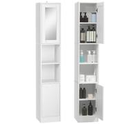 kleankin Armoire Salle de Bain Haute Colonne avec Miroir 30x28x170cm Blanc | Meuble de Rangement, 2 Portes, Compartiments Ouverts, Étagères Réglables, Meuble Étroit pour Toilette, Petits Espaces