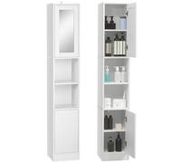kleankin Armoire Salle de Bain Haute, Meuble de Rangement Colonne avec Miroir, 2 Portes, Compartiments Ouverts, étagères réglables, Meuble étroit pour Toilette, Petits espaces, 30x28x170cm, Blanc