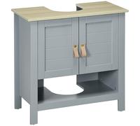 Kleankin Armoire sous lavabo compacte avec 2 portes et étagère intérieure réglable Meuble auxiliaire de rangement pour salle de bain 60 x 30 x 60 cm Gris