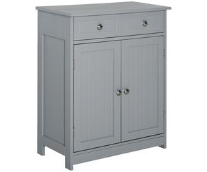kleankin Buffet Meuble de rangement sur pied salle de bain 2 portes 2 tiroirs - dim. 60l x 30P x 75H cm - gris Aosom France
