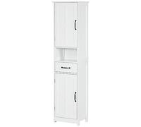 kleankin Colonne de Bain Meuble auxiliaire de Salle de Bain avec 2 Portes, 1 tiroir, étagère Ouverte et tablettes réglables Anti-basculement 40x30x164 cm Blanc
