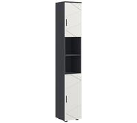 kleankin Colonne de salle de bain en aggloméré avec 2 étagères ouvertes et 2 armoires réglables à 2 niveaux, 30x30x183 cm, gris clair et gris foncé
