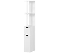 kleankin Colonne de Salle de Bains avec 2 Étagères et 2 Armoires, Meuble Haut Gain de Place 15,2x29,8x118 cm, Blanc