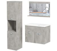 kleankin Ensemble de meubles de salle de bain 3 pièces miroir étagère + meuble vasque + meuble colonne suspendus, gris