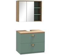 kleankin Ensemble de meubles de salle de bain avec étagères réglables 2 tiroirs design scandinave vert