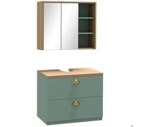 kleankin Ensemble de meubles de salle de bain avec étagères réglables 2 tiroirs design scandinave vert