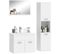 kleankin Ensemble de Meubles de Salle de Bain, Montage Mural, Blanc | 4 Pièces, Avec Miroir, Meuble Sous Vasque, Lavabo en Céramique, Armoire Colonne Haute, Étagères Réglables, Style Moderne