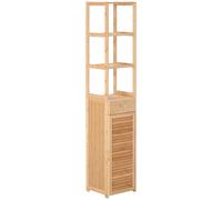 kleankin Étagère de Salle de Bain, 3 Étagères Ouvertes, Tiroir, Porte à Lamelles, Bambou, 32 x 30 x 163 cm