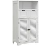 kleankin Meuble Armoire Salle de Bain 2 Portes Étagère Réglable 2 Tiroirs Niche Blanc 61x30.5x109.5cm Aosom France
