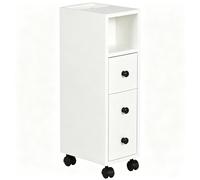 kleankin Meuble bas colonne rangement salle de bain à roulettes blanc dim. 18L x 30l x 68,5H cm