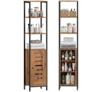 kleankin Meuble Colonne de Salle de Bain 37 x 30 x 167 cm Marron Rustique | Armoire de Toilette Haute, 3 Étagères Ouvertes, Porte à Lamelles, Étagères Réglables