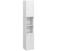Meuble colonne rangement salle de bain style contemporain façade laquée 2 portes étagères 2 niches blanc