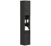 kleankin Meuble Colonne de Salle de Bain Haute 30 x 30 x 181,5 cm Noir | Finition Brillante, Étagères Réglables, 2 Placards et 2 Niches, Étagère de Rangement pour Salle de Bain