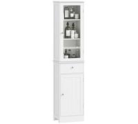 Meuble colonne de salle de bain placard porte acrylique 2 étagères placard porte 1 étagère tiroir MDF blanc Blanc G