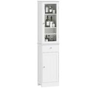 Meuble colonne de salle de bain placard porte acrylique 2 étagères placard porte 1 étagère tiroir MDF blanc Blanc G