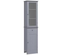 kleankin Meuble Colonne de Salle de Bain Placard Porte Acrylique Gris | 2 Étagères, 1 Étagère, Tiroir, MDF