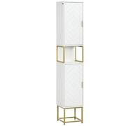Meuble colonne - kleankin - rangement salle de bain niche 2 placards étagère pieds dorés - bois - 30x30x170,7cm - blanc