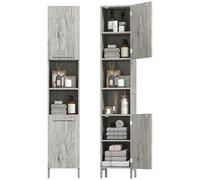 kleankin Meuble colonne rangement salle de bain dim. 30L x 32l x 172H cm 2 placards avec étagère + 2 niches MDF imitation bois gris