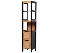 kleankin Meuble colonne rangement salle de bain style cosy dim. 30L x 30l x 144H cm 3 étagères 2 tiroirs bambou MDF noir