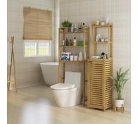 kleankin Meuble colonne salle de bain, armoire haute en bambou, 3 étagères et placard 1 porte, meuble de rangement sur pied, 38,5 x 33 x 170 cm, naturel Ce joli meuble colonne de salle de bain kleanki