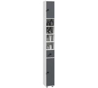kleankin Meuble Colonne Salle de Bain Fine 20 x 20 x 180 cm Gris | Armoire Haute, 4 Étagères Réglables, 1 Tiroir, 2 Placards, Design Moderne