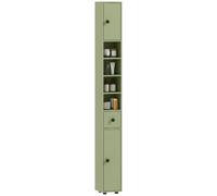 kleankin Meuble Colonne Salle de Bain Fine 20 x 20 x 180 cm Vert | Armoire Haute, 4 Étagères Réglables, 1 Tiroir, 2 Placards, Design Moderne