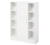 kleankin Meuble de Bain au Sol 1 Porte en Bois 71x22x100 cm Blanc | 8 compartiments ouverts, étagères réglables, meuble multifonction, pour cuisine, salon