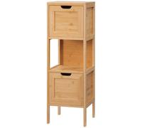 kleankin Meuble de rangement colonne pour salle de bain en bambou 2 tiroirs et 1 étagère - dim. 30L x 30l x 90H cm